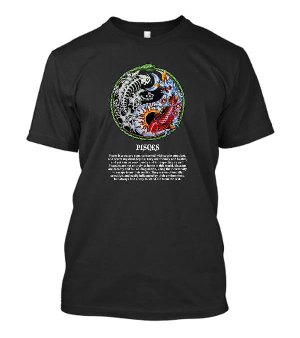Pisces Koi Fish Yin Yang Floral Tattoo T-Shirt