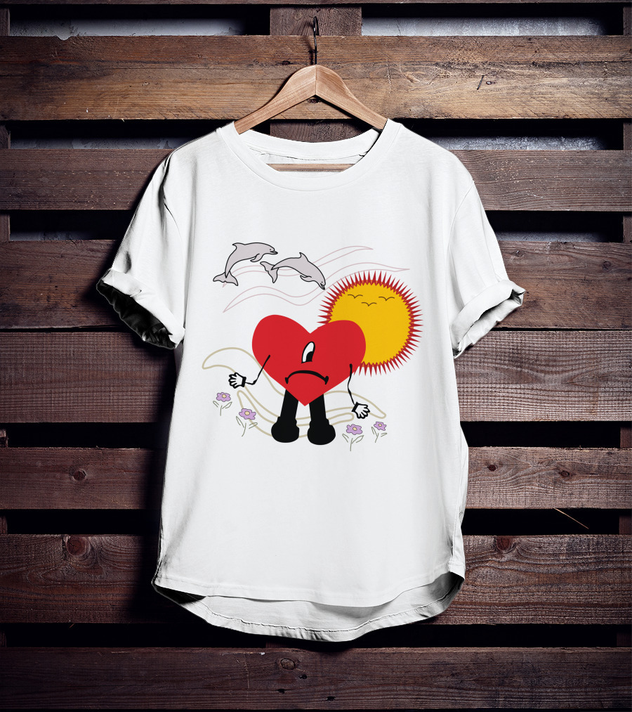Bad Bunny Un Verano Sin Ti Album Heart Sun Dolphins Flowers Scene T-Shirt