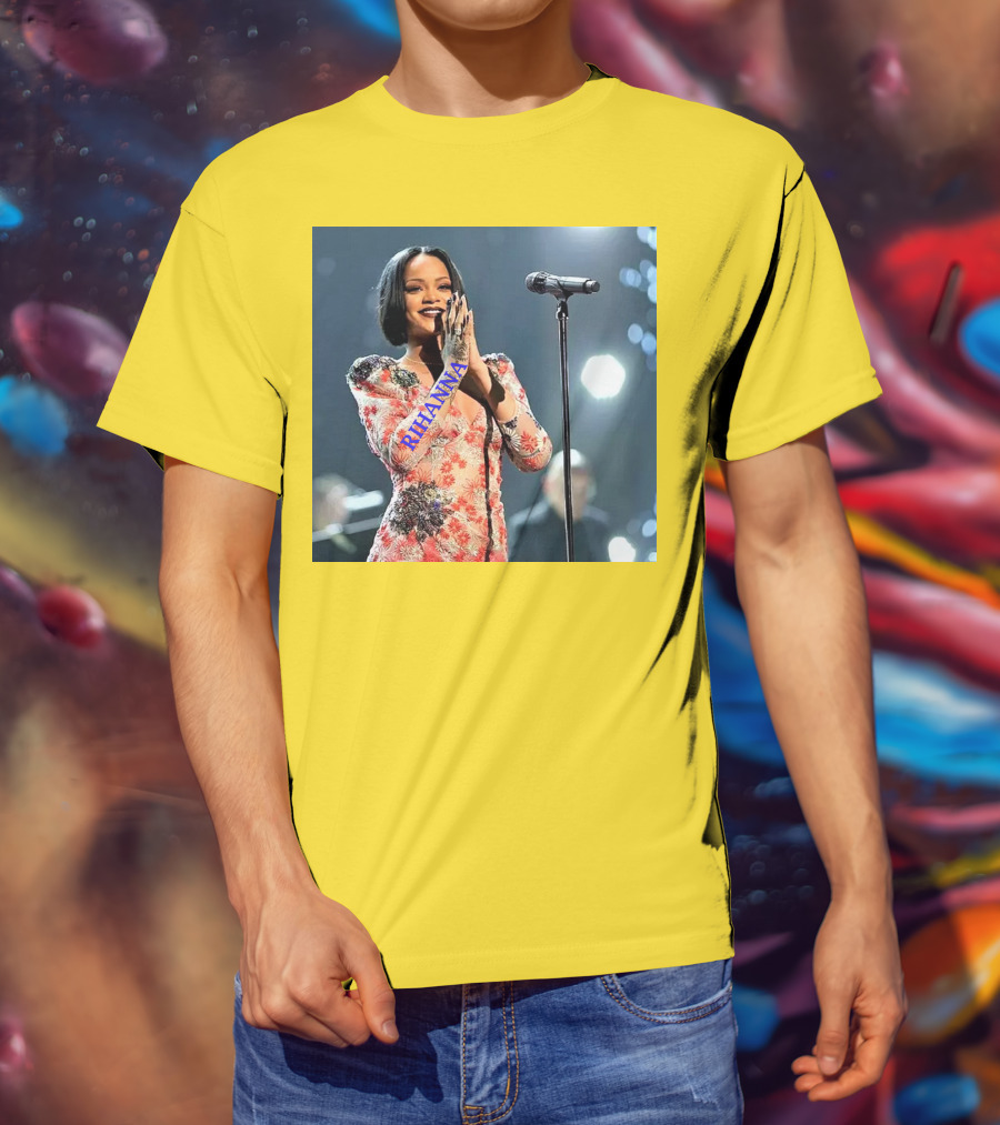 Rihanna Singer Songwriter Actress Performance Floral Dress T-Shirt