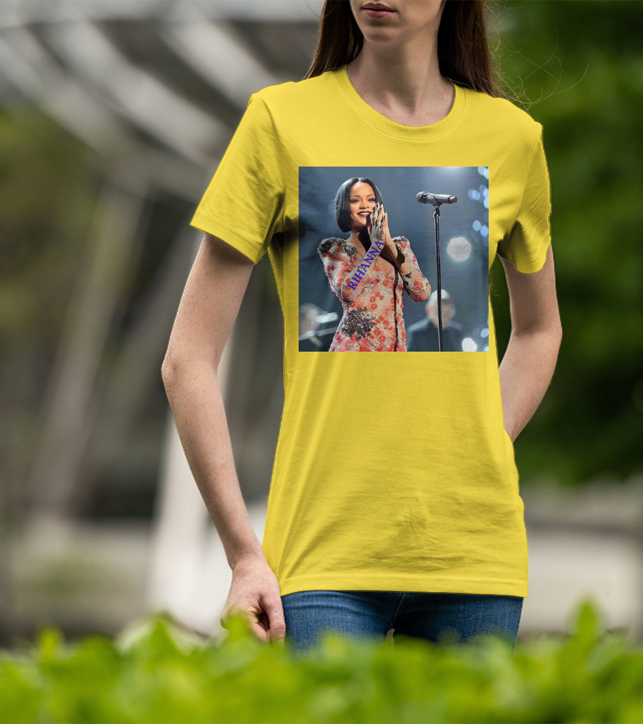 Rihanna Singer Songwriter Actress Performance Floral Dress T-Shirt