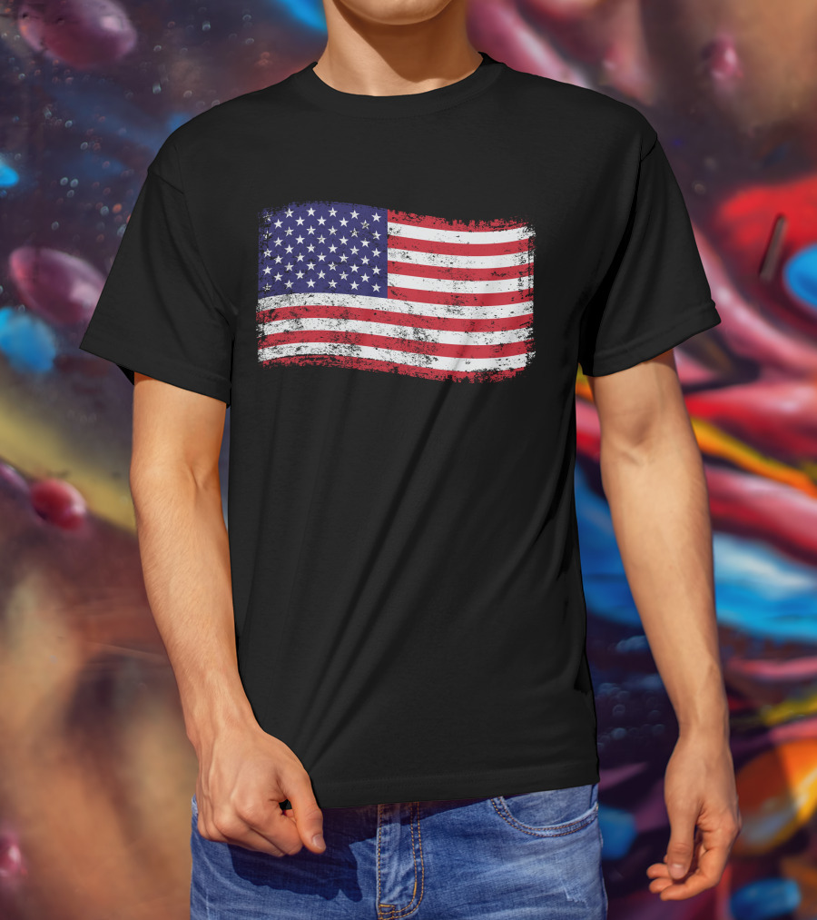 American Flag Distressed Vintage Style T-Shirt