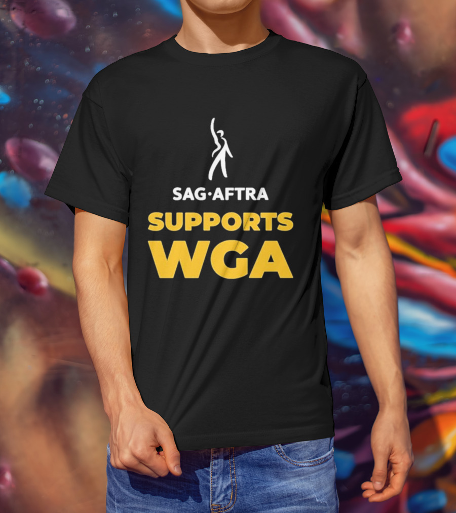 SAG-AFTRA Supports WGA Bold Logo With Iconic Figure T-Shirt