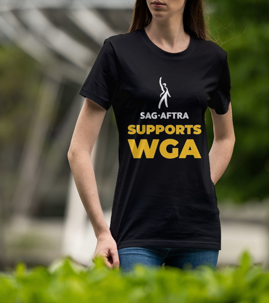 SAG-AFTRA Supports WGA Bold Logo With Iconic Figure T-Shirt