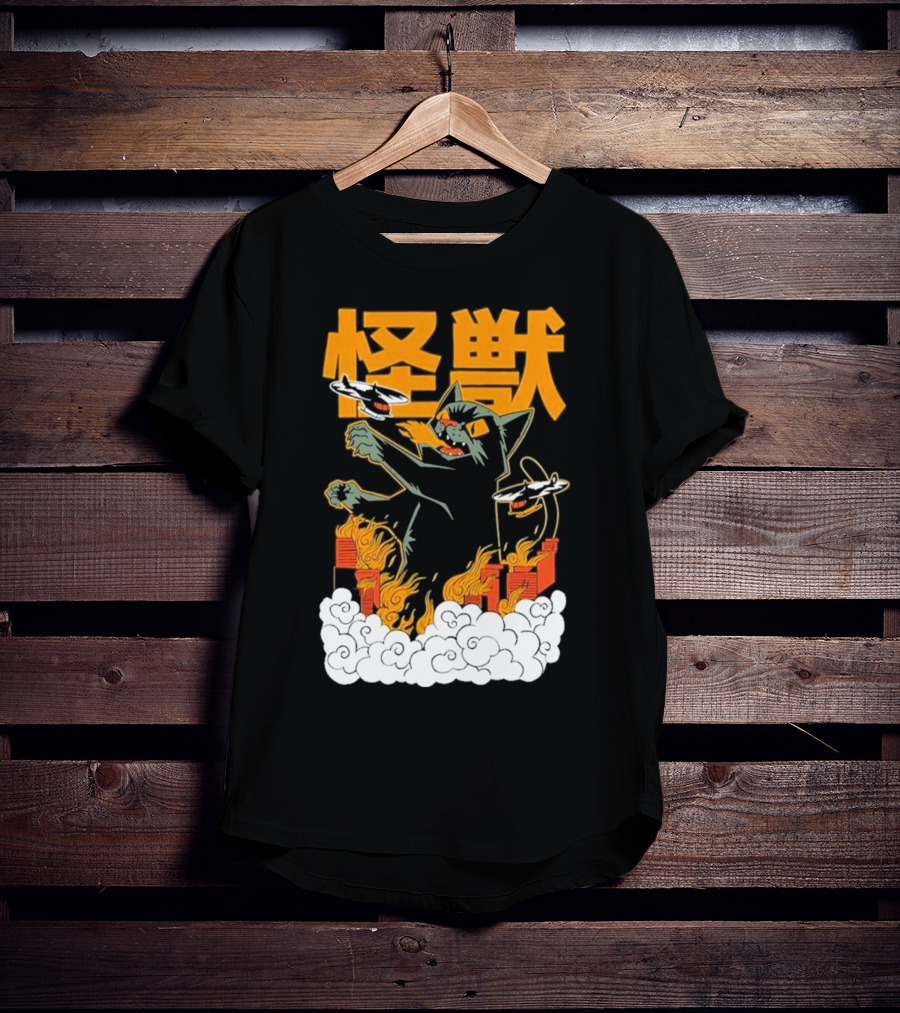 Kaiju No 8 Monster Cat Attack With Helicopters And Flames T-Shirt