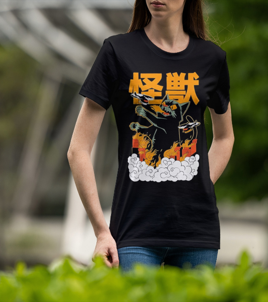 Kaiju No 8 Monster Cat Attack With Helicopters And Flames T-Shirt