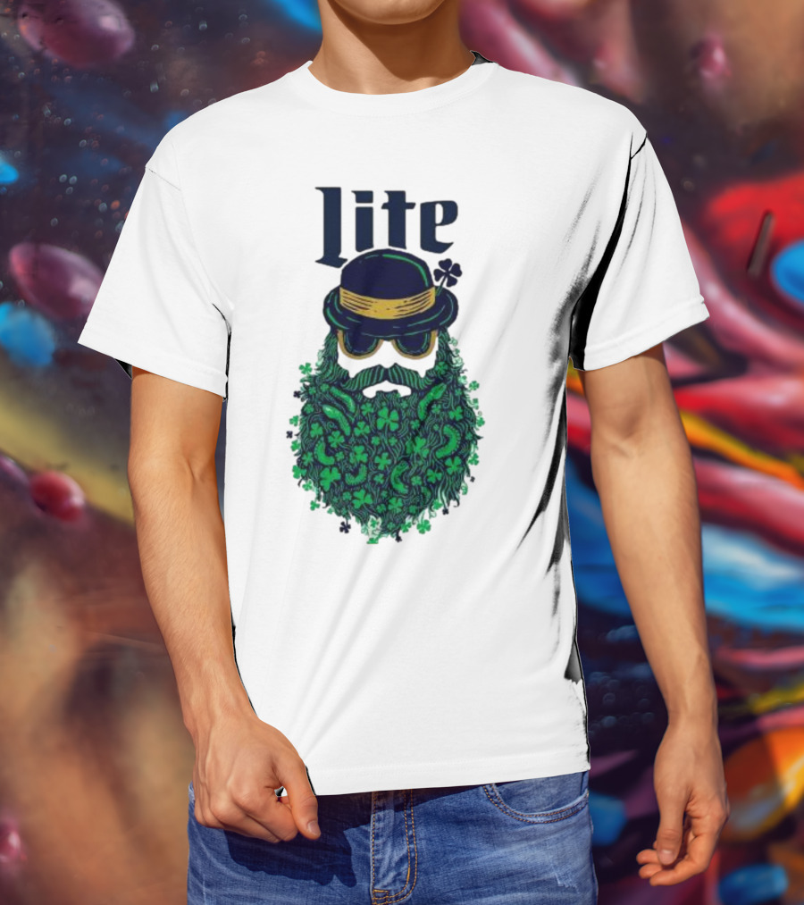 St Patrick’s Day Lite Hat And Green Beard With Shamrocks T-Shirt