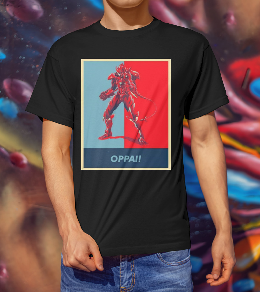 OPPAI Issei Hyoudou High School DxD Hope Style Mecha Fusion Red And Blue Dual Color Background T-Shirt