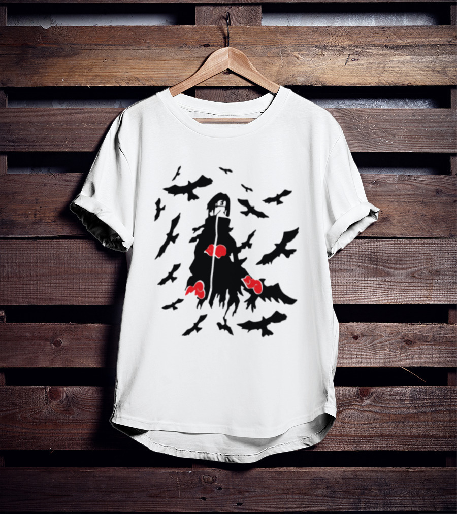Itachi Uchiha Akatsuki Cloak And Crows With Red Clouds T-Shirt