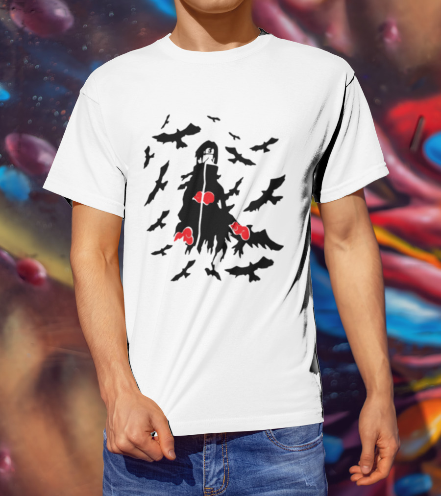 Itachi Uchiha Akatsuki Cloak And Crows With Red Clouds T-Shirt