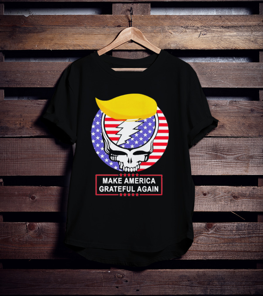 Make America Grateful Again Skull With Lightning Bolt And Flag T-Shirt