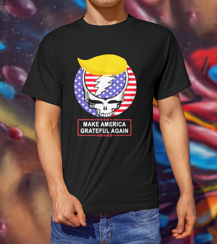 Make America Grateful Again Skull With Lightning Bolt And Flag T-Shirt