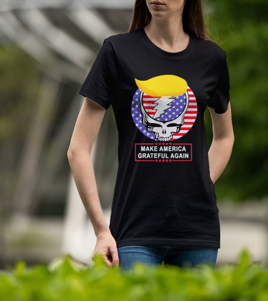 Make America Grateful Again Skull With Lightning Bolt And Flag T-Shirt
