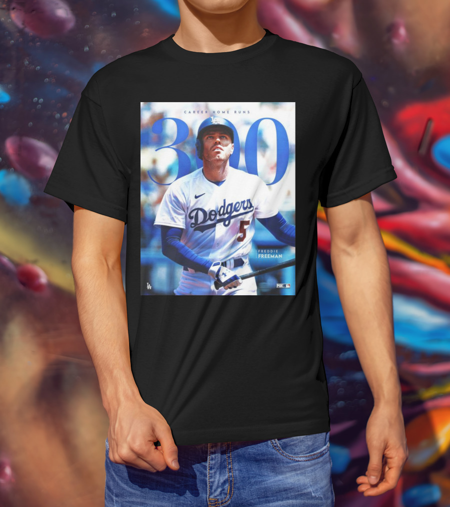 Dodgers Freddie Freeman 300 Career Home Runs Achievement Image With MLB T-Shirt