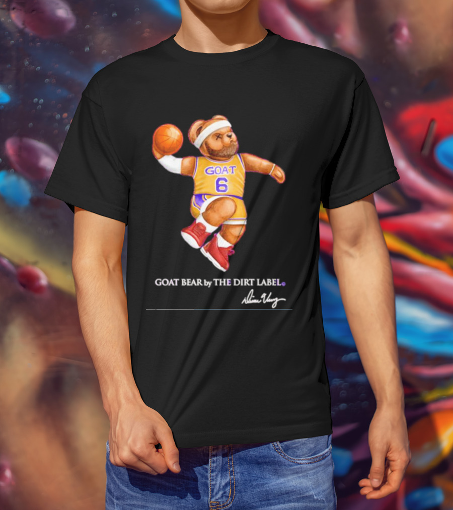 Los Angeles Lakers LeBron James GOAT Bear By The Dirt Label 6 T-Shirt