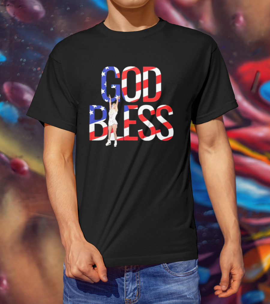 Men’s Tonya Harding God Bless American Flag Figure Skater T-Shirt