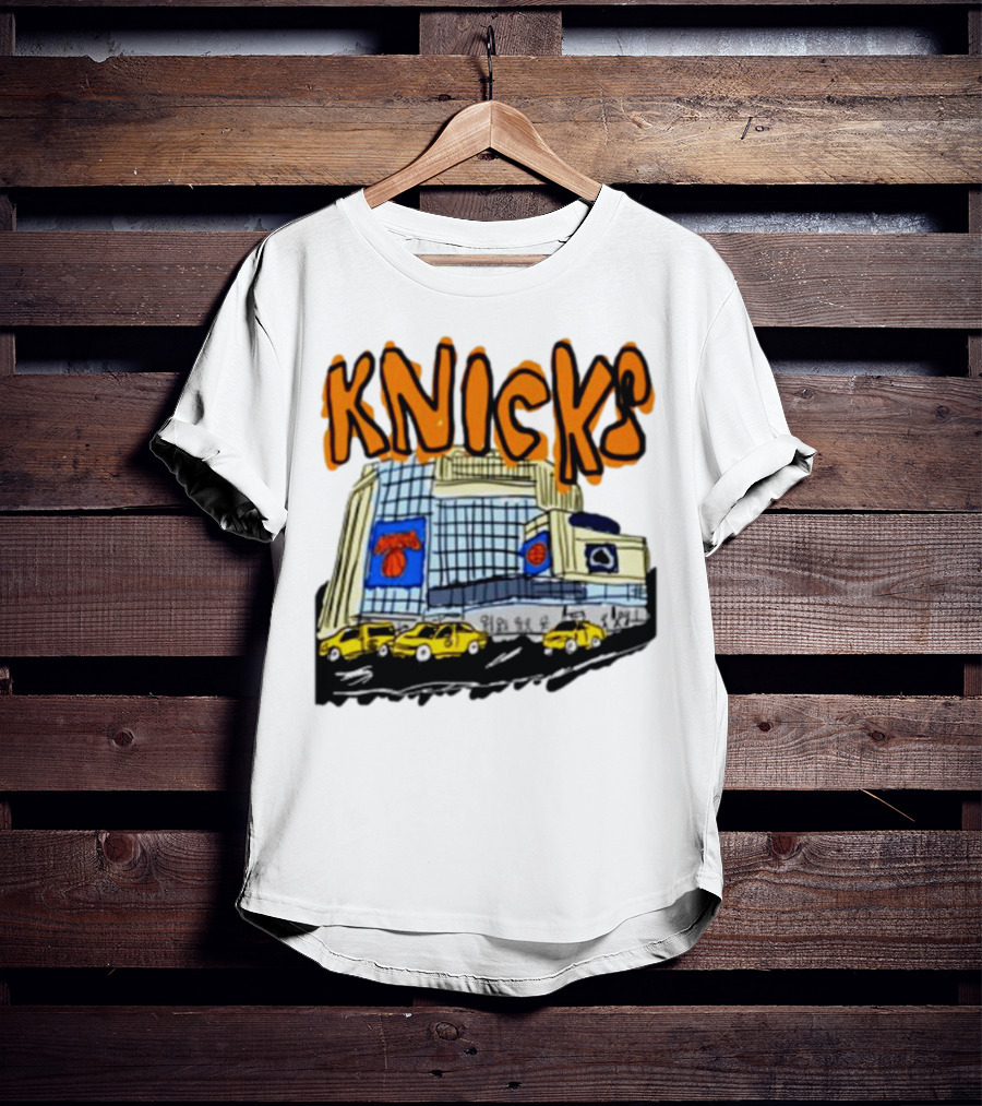 Knicks New York City Taxi Sketch With Arena Background T-Shirt