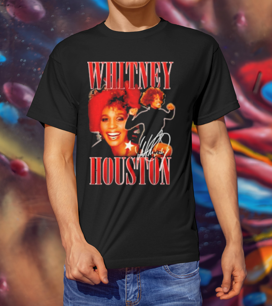 WHITNEY HOUSTON Signature Red Portrait With Joyful Expression T-Shirt