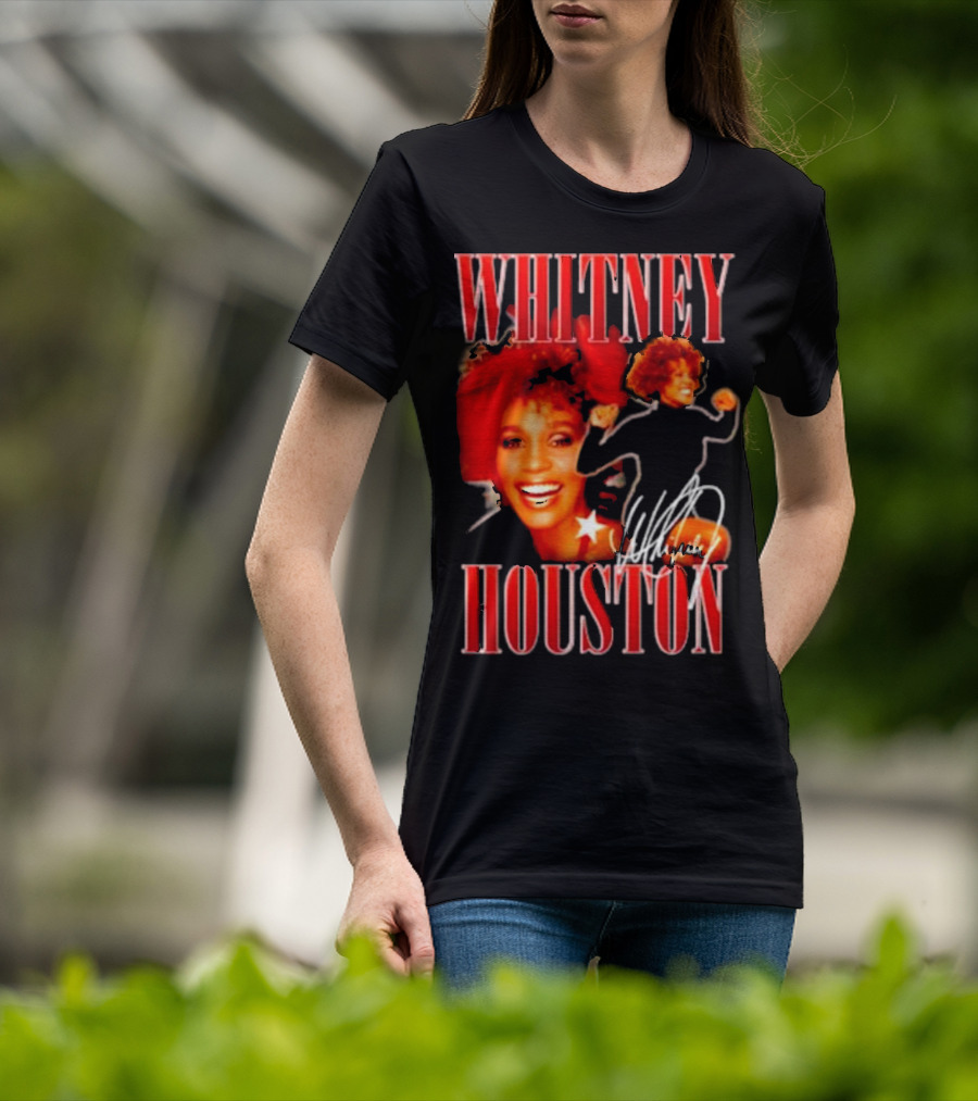 WHITNEY HOUSTON Signature Red Portrait With Joyful Expression T-Shirt