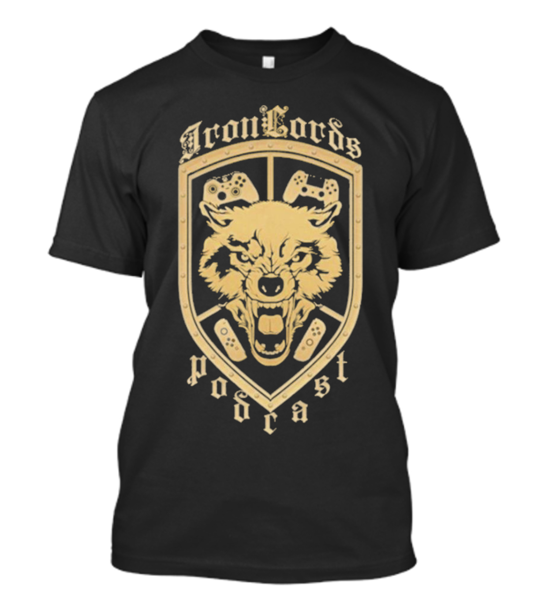 Iron Lords Podcast Wolf Emblem Gaming Controllers Crest T-Shirt