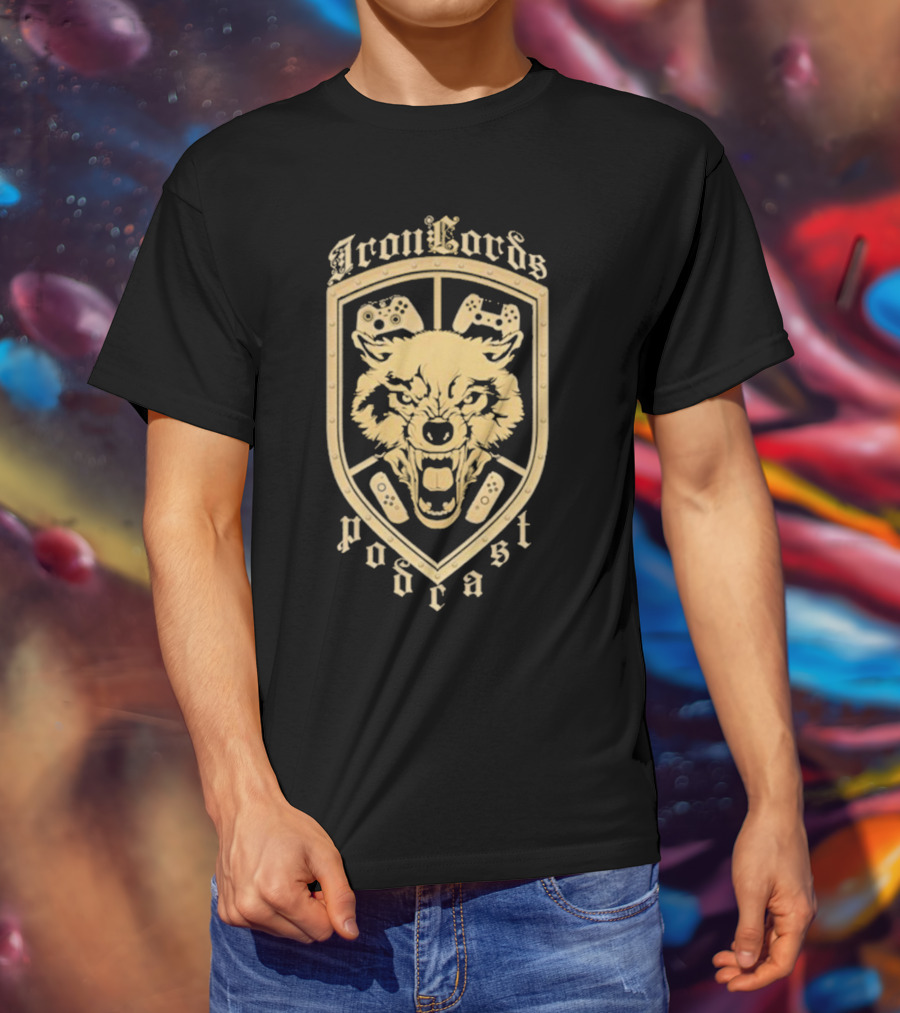 Iron Lords Podcast Wolf Emblem Gaming Controllers Crest T-Shirt