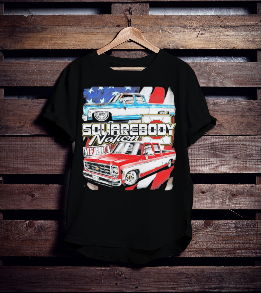 Squarebody Nation Merica American Flag Pickup Trucks T-Shirt