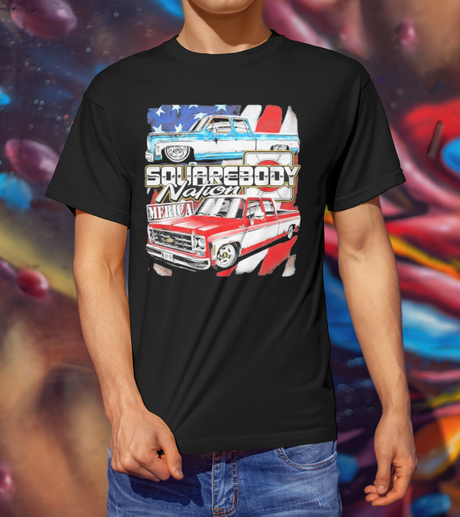 Squarebody Nation Merica American Flag Pickup Trucks T-Shirt