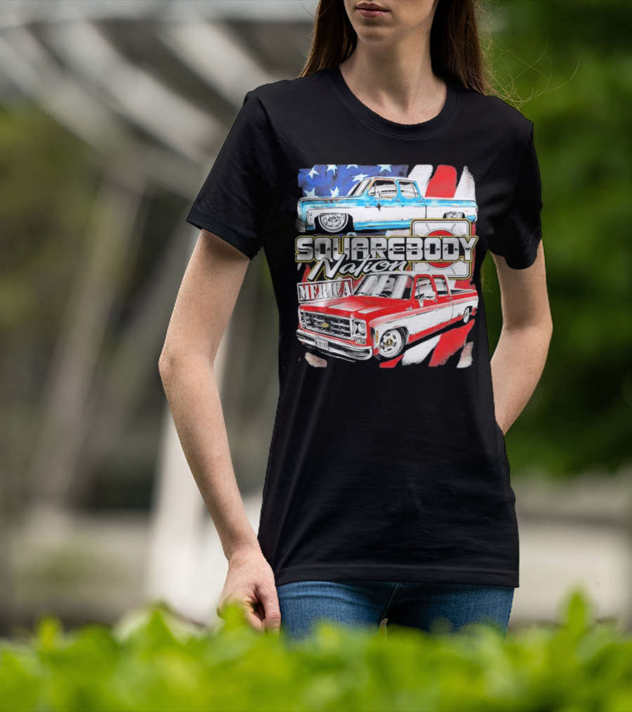Squarebody Nation Merica American Flag Pickup Trucks T-Shirt