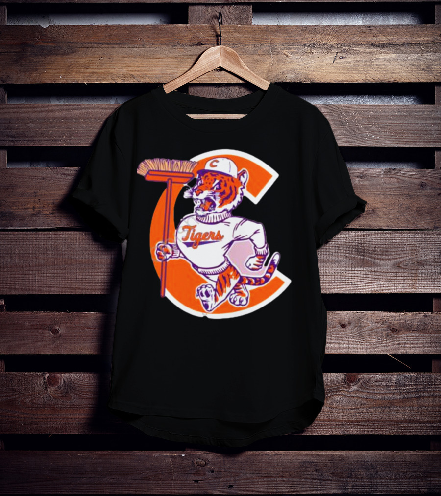 Clemson Tigers Vintage Logo With Broom And Letter C T-Shirt