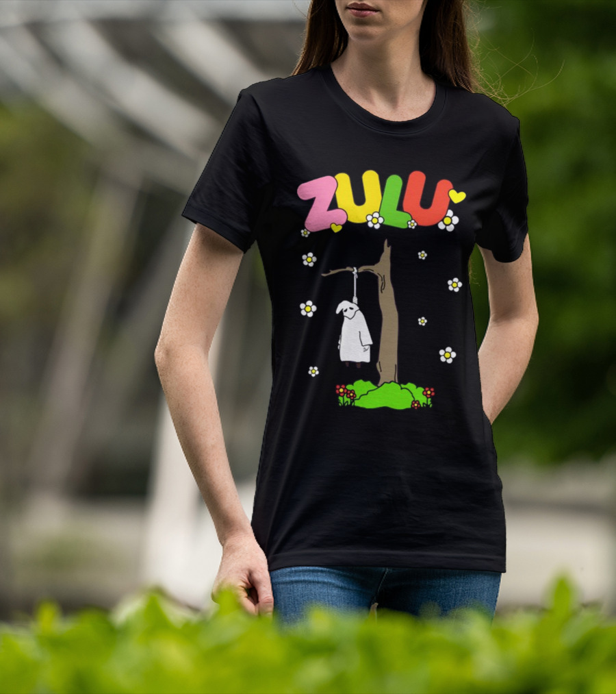 Zulu Hanging Tree With Colorful Text And Heart Flowers T-Shirt