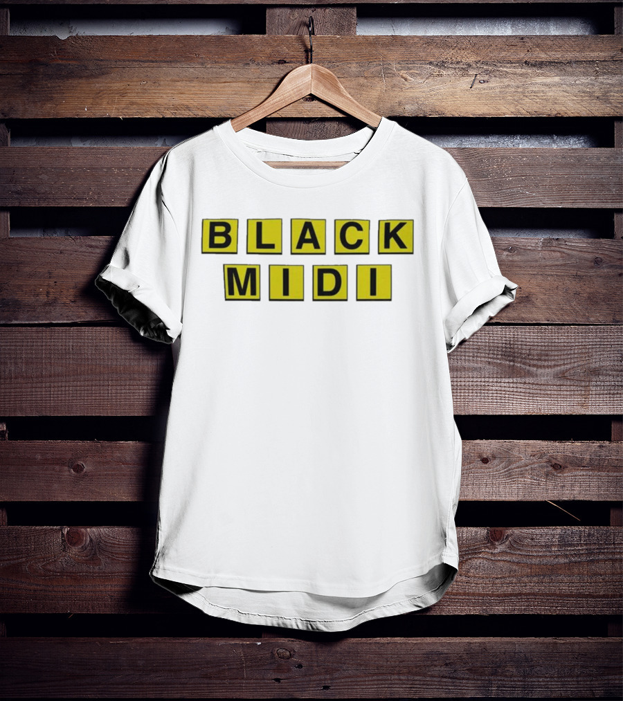 Black Midi Waffle House Black Yellow Block Letters T-Shirt