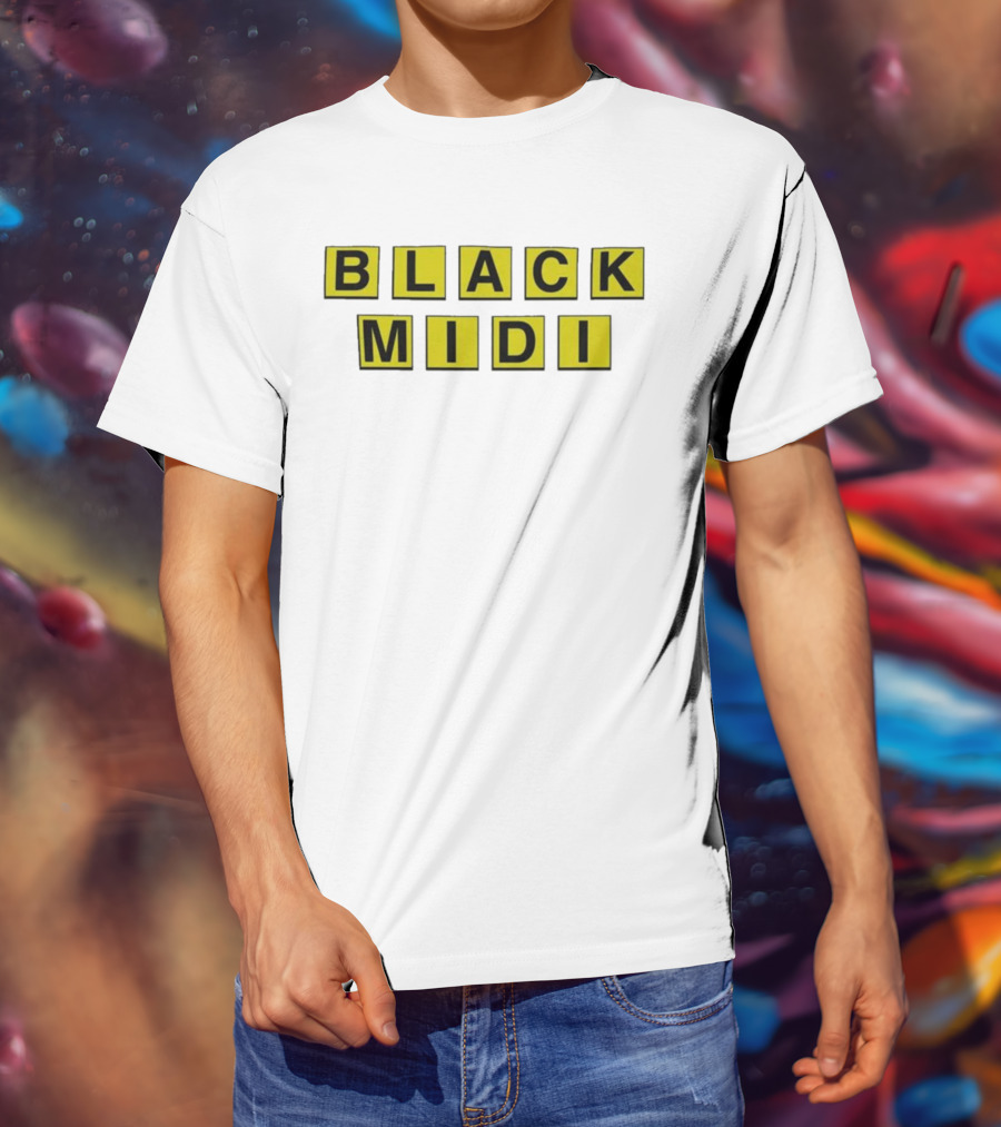 Black Midi Waffle House Black Yellow Block Letters T-Shirt