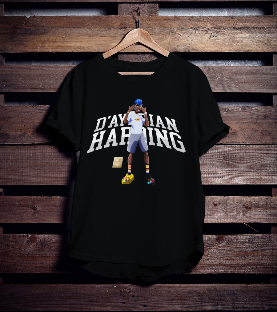 D'Aydrian Harding Merch Character In Blue Cap And Colorful Shoes With Gold Button T-Shirt