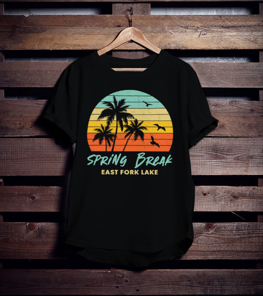Spring Break East Fork Lake Sunset Palm Trees And Birds T-Shirt