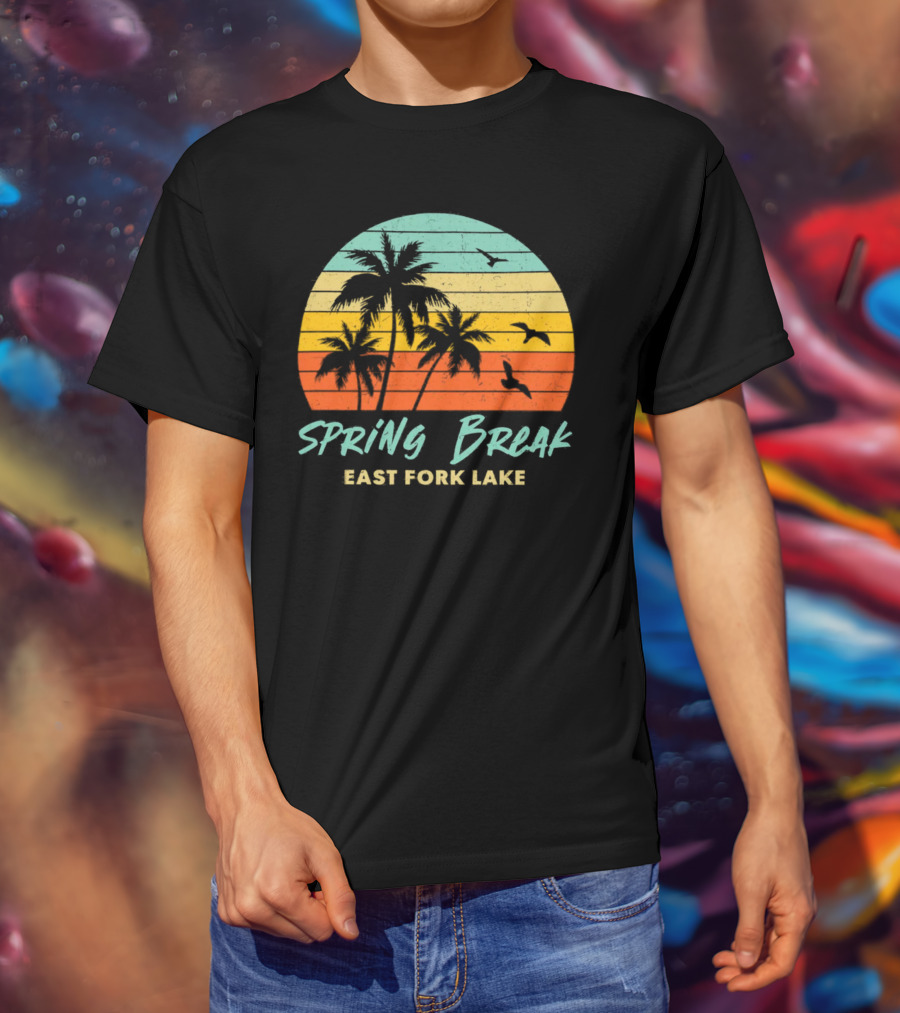 Spring Break East Fork Lake Sunset Palm Trees And Birds T-Shirt