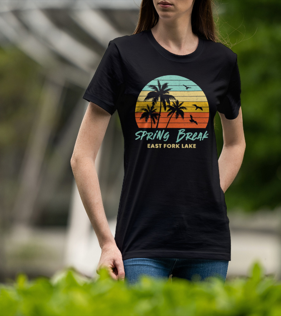 Spring Break East Fork Lake Sunset Palm Trees And Birds T-Shirt