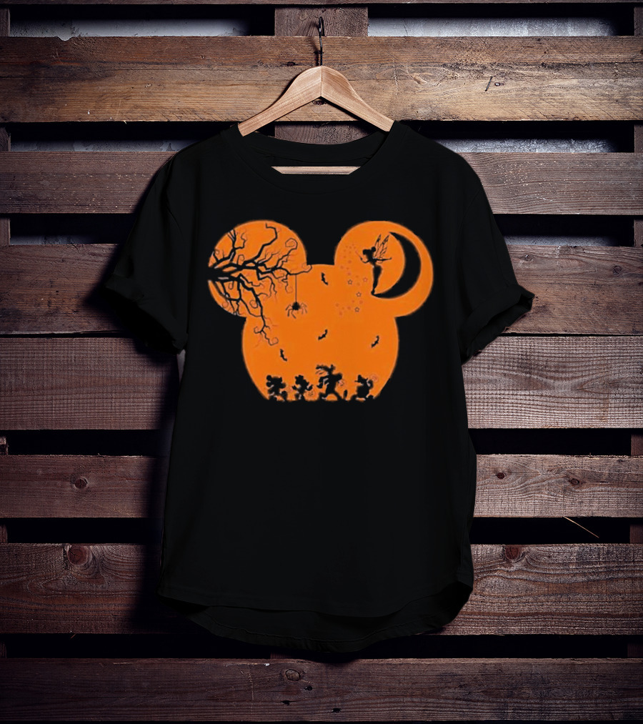 Disney Halloween Not So Scary Party Mickey Silhouette With Tinkerbell And Characters T-Shirt