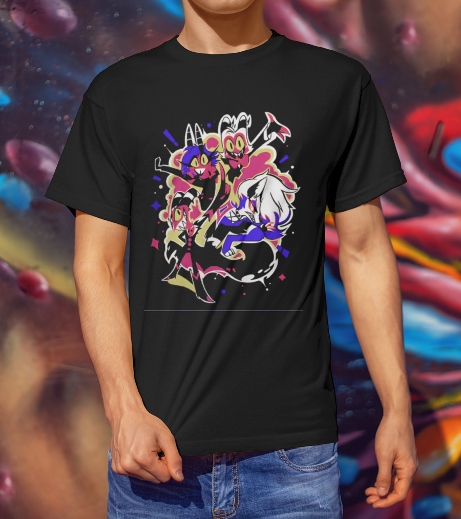 Shark Robot Shop Imp Pop Squad Helluva Boss Cartoon Characters T-Shirt