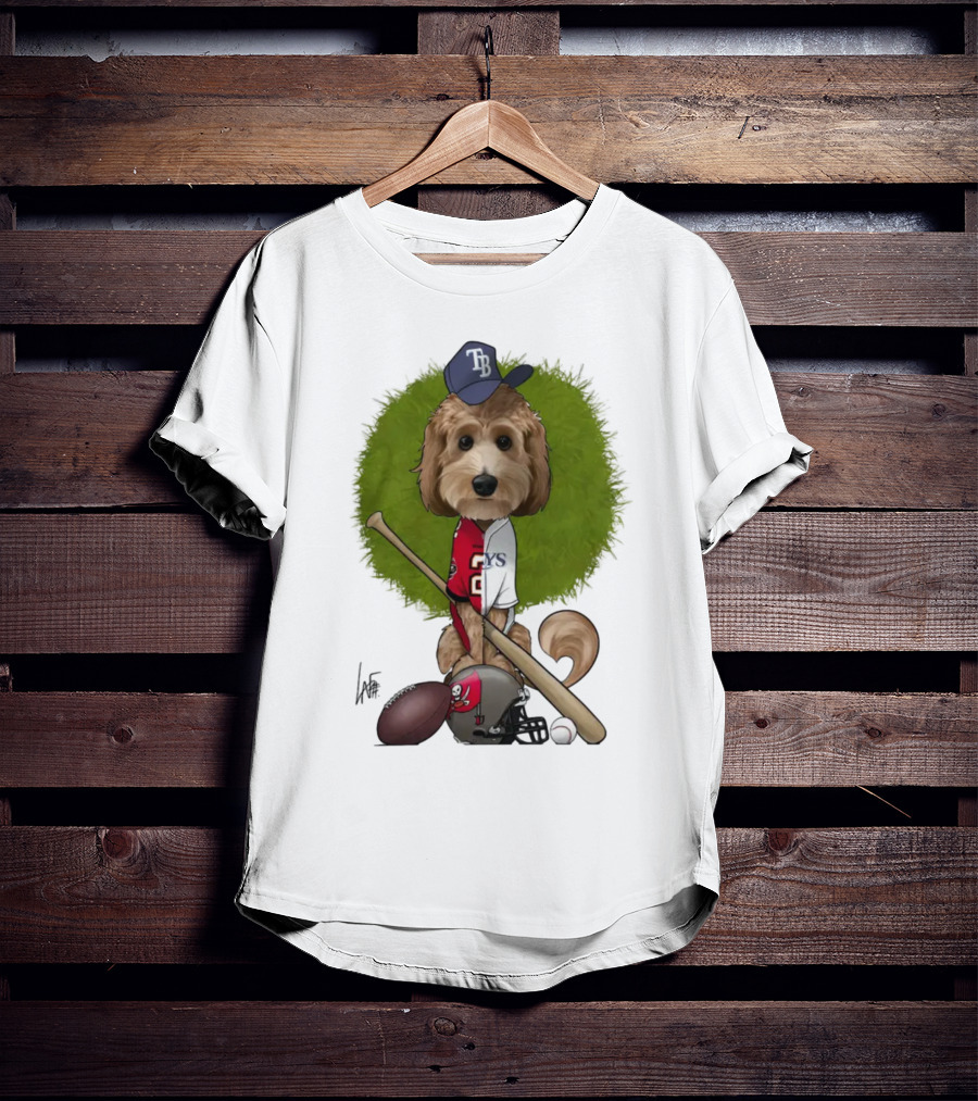 6217 Mcglumphy Tampa Bay Rays Buccaneers Canine Caricature With Sports Equipment T-Shirt