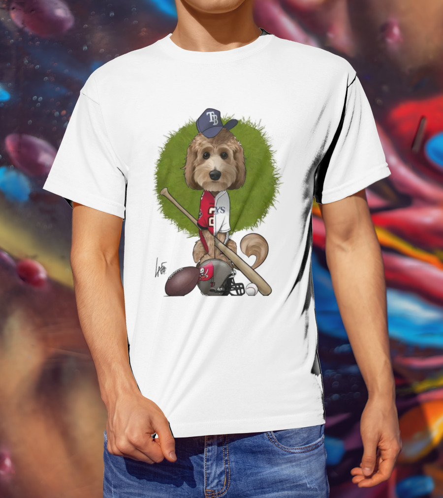 6217 Mcglumphy Tampa Bay Rays Buccaneers Canine Caricature With Sports Equipment T-Shirt