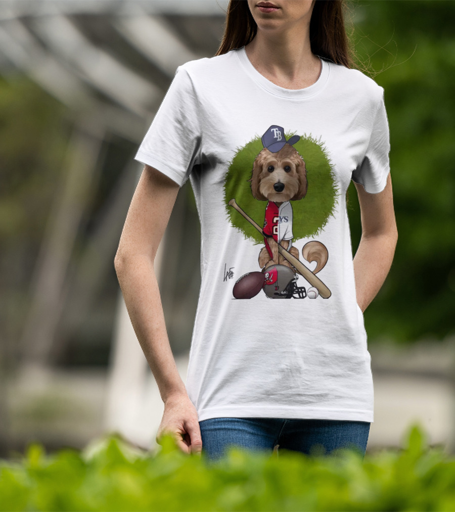 6217 Mcglumphy Tampa Bay Rays Buccaneers Canine Caricature With Sports Equipment T-Shirt