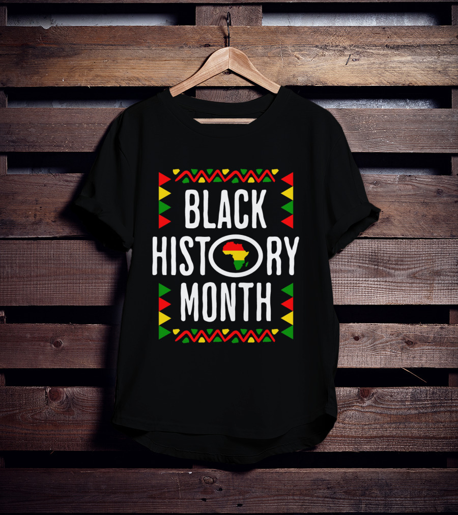 Black History Month African American Culture Africa Map Motif With Red Yellow Green T-Shirt