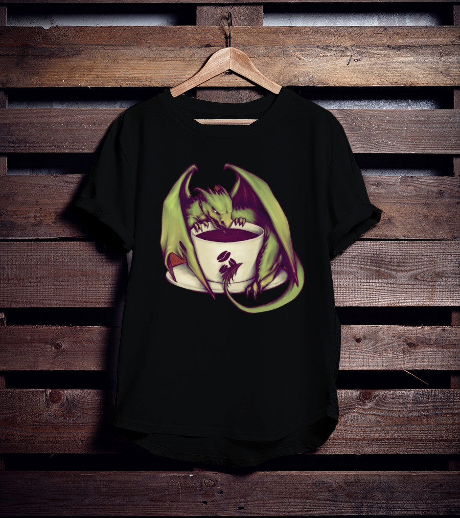 Coffee Dragon With Green Wings And Coffee Cup T-Shirt