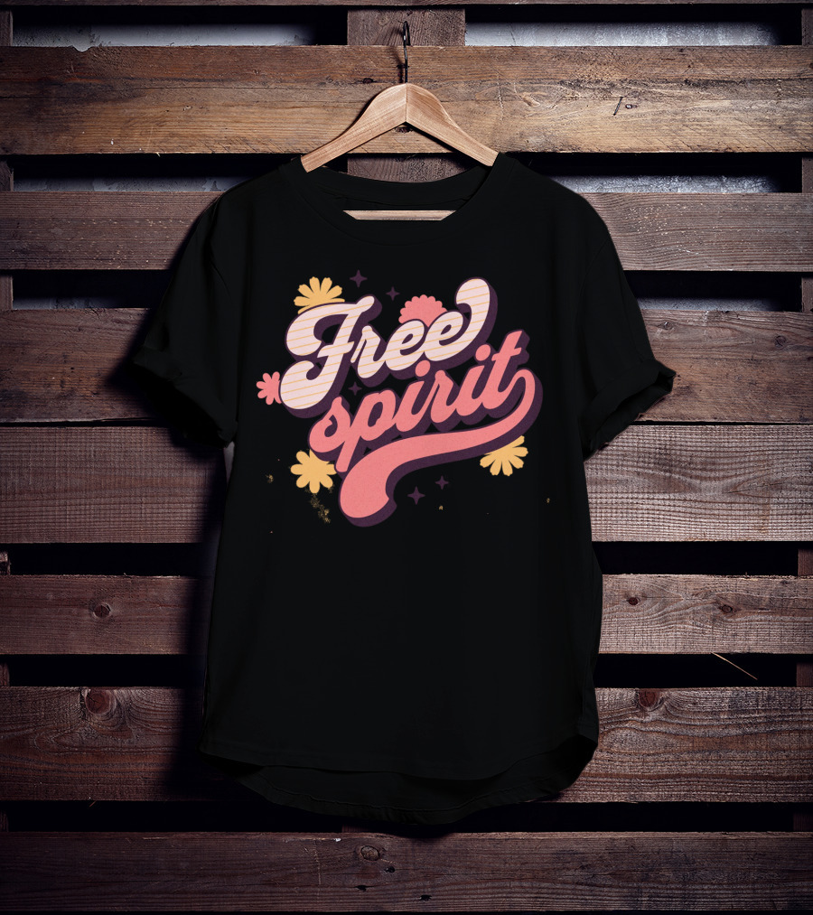 Free Spirit Retro Pink And Yellow Flowers T-Shirt