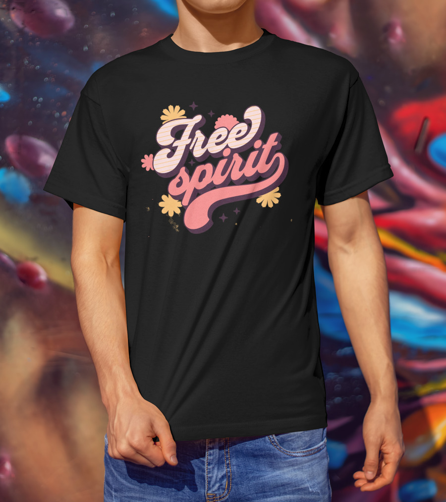 Free Spirit Retro Pink And Yellow Flowers T-Shirt