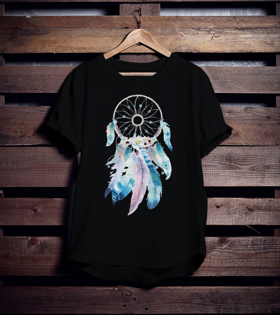 Harajuku Women Feather Dreamcatcher Flower Printed T-Shirt