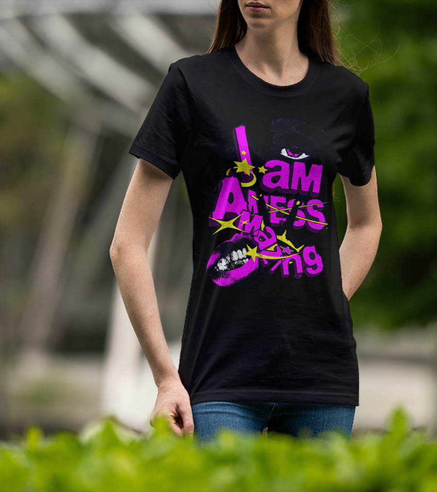 I Am Amazing Bold Eye And Lips Starburst Pink And Yellow T-Shirt