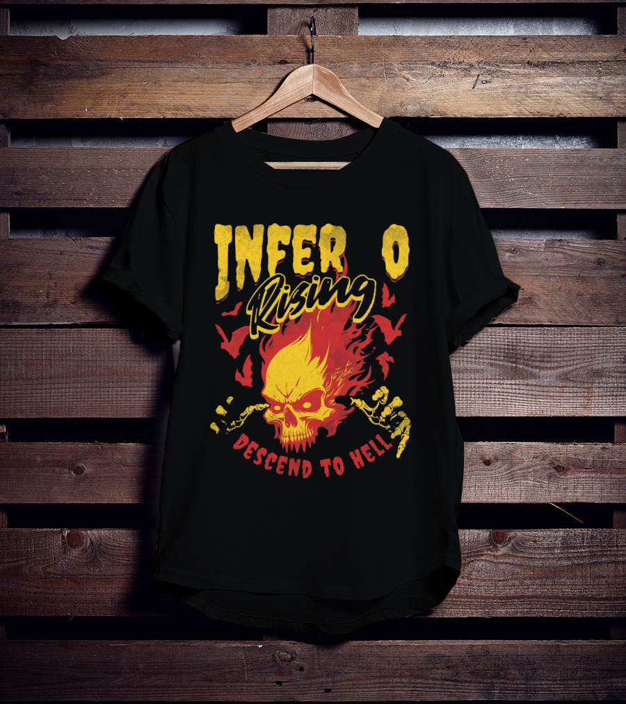Inferno Rising Descend To Hell Fiery Skull T-Shirt