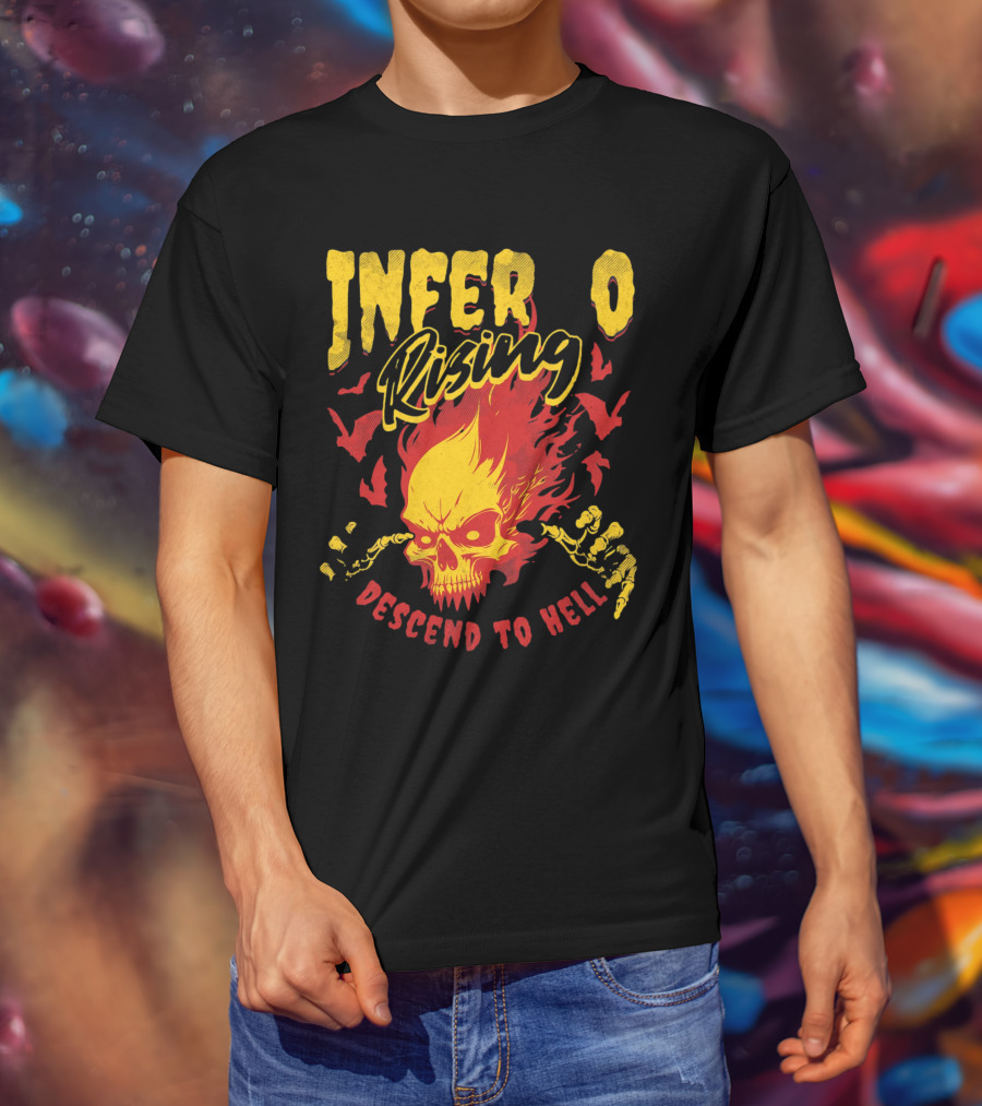 Inferno Rising Descend To Hell Fiery Skull T-Shirt