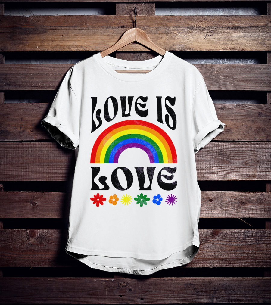 Love Is Love Rainbow Pride With Colorful Flowers T-Shirt