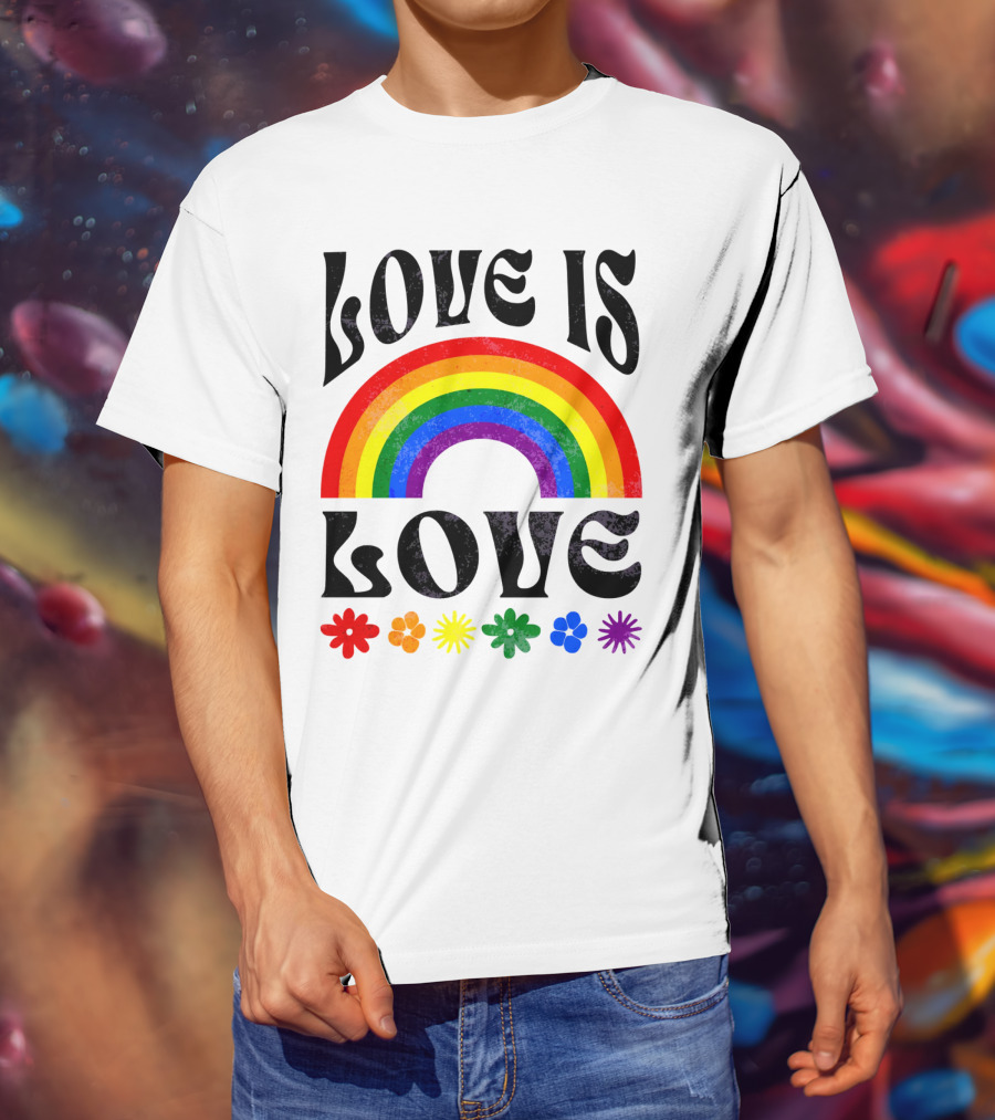 Love Is Love Rainbow Pride With Colorful Flowers T-Shirt